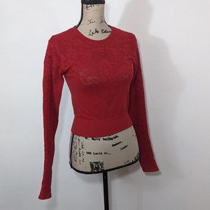 NWT Fabletics Seamless Lace Long Sleeve Crop Top Deep Red Medium M